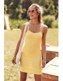 Ribbed dress with thin straps, yellow FG604 - Online store - Boutique